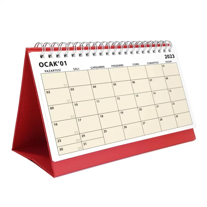 Boho Renk Aylık Planlama Masa Takvimi, 2026 Takvim, Minimalist Fonksiyonel Takvim - Kırmızı Renk