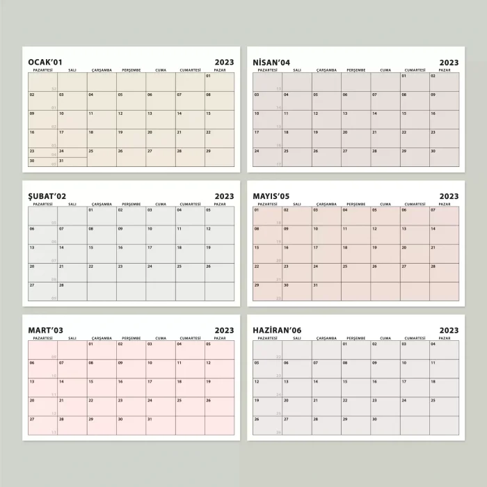 Boho Renk Aylık Planlama Masa Takvimi, 2026 Takvim, Minimalist Fonksiyonel Takvim - Kırmızı Renk