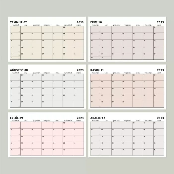 Boho Renk Aylık Planlama Masa Takvimi, 2027 Takvim, Minimalist Fonksiyonel Takvim - Kırmızı Renk