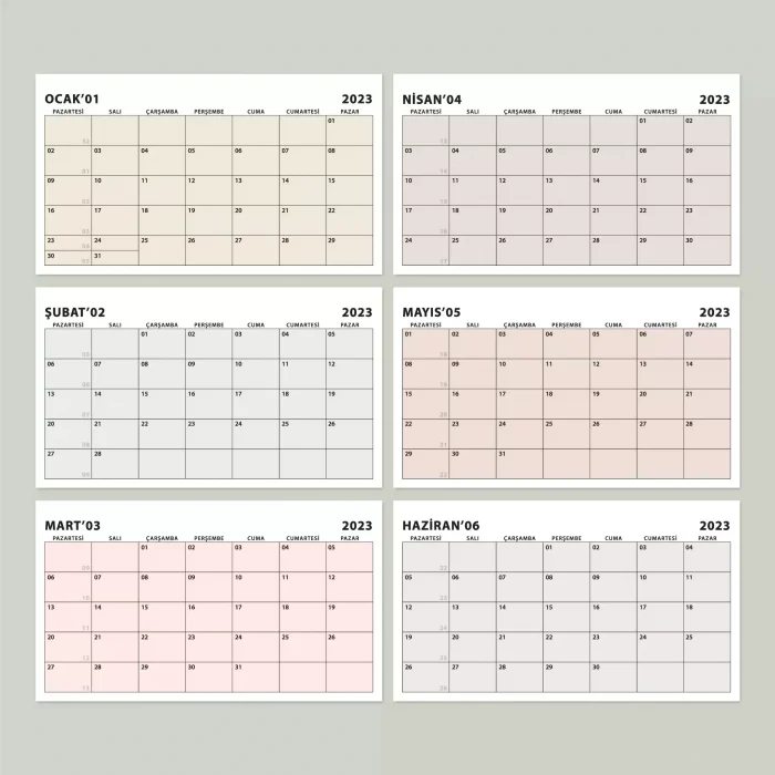 Boho Renk Aylık Planlama Masa Takvimi, 2027 Takvim, Minimalist Fonksiyonel Takvim - Siyah Renk