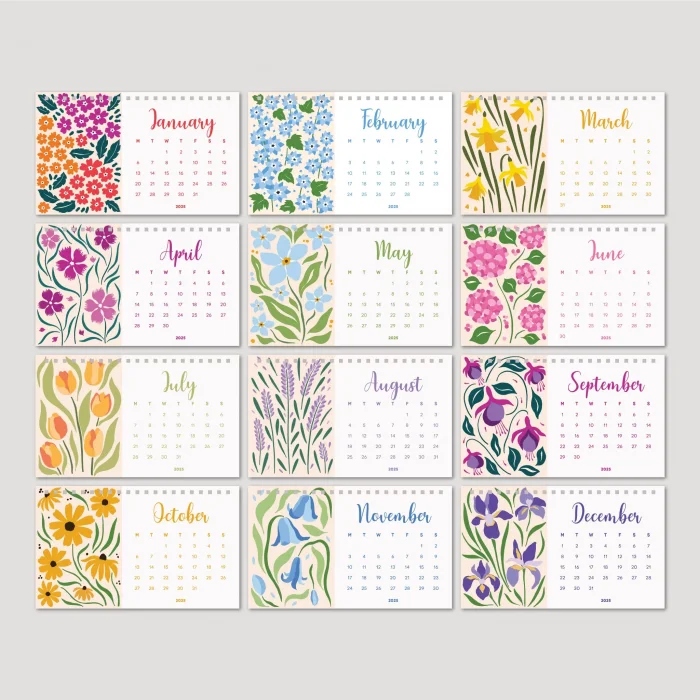 Çiçek Galerisi 2026 Masa Takvimi, Rengarenk Çiçekli Takvim, 2026 Desk Calendar, Flowers Calendar 2026, Floral Calendar