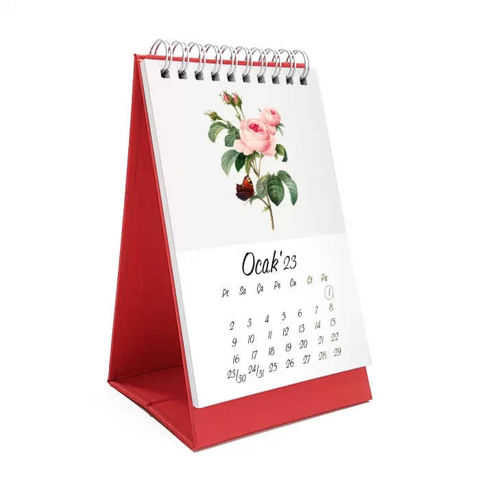 Çiçekli Masa Takvimi, Vintage Çiçekli Takvim, Kırmızı Üçgen Takvim, 2025 Masa Takvimi
