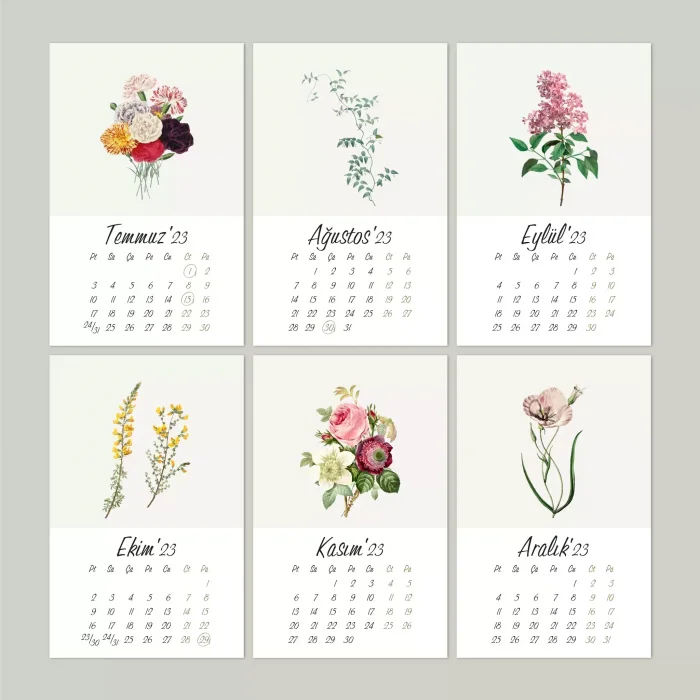 Çiçekli Masa Takvimi, Vintage Çiçekli Takvim, Kraft Üçgen Takvim, 2026 Masa Takvimi