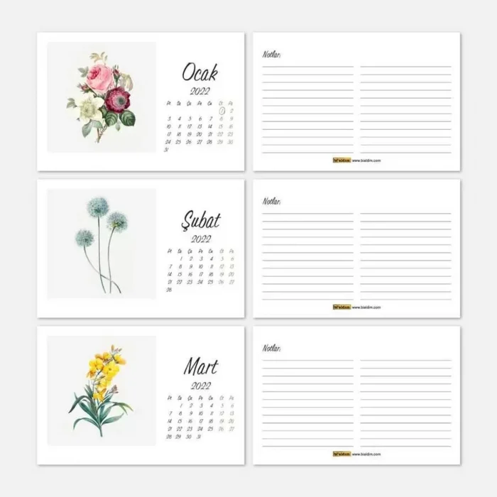 Çiçekli Takvim 2025 Masa Takvimi