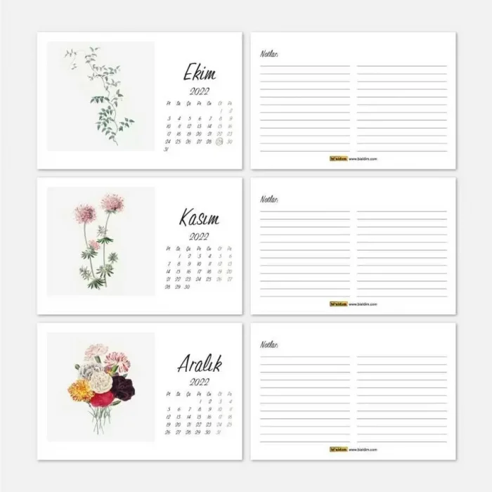 Çiçekli Takvim 2025 Masa Takvimi