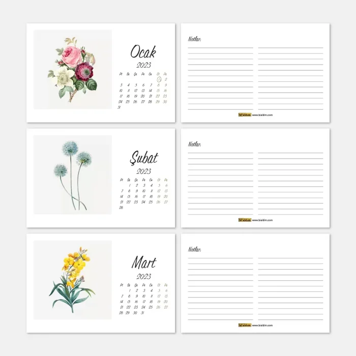 Çiçekli Takvim, 2025 Masa Takvimi, Çiçek Fotoğraflı Takvim