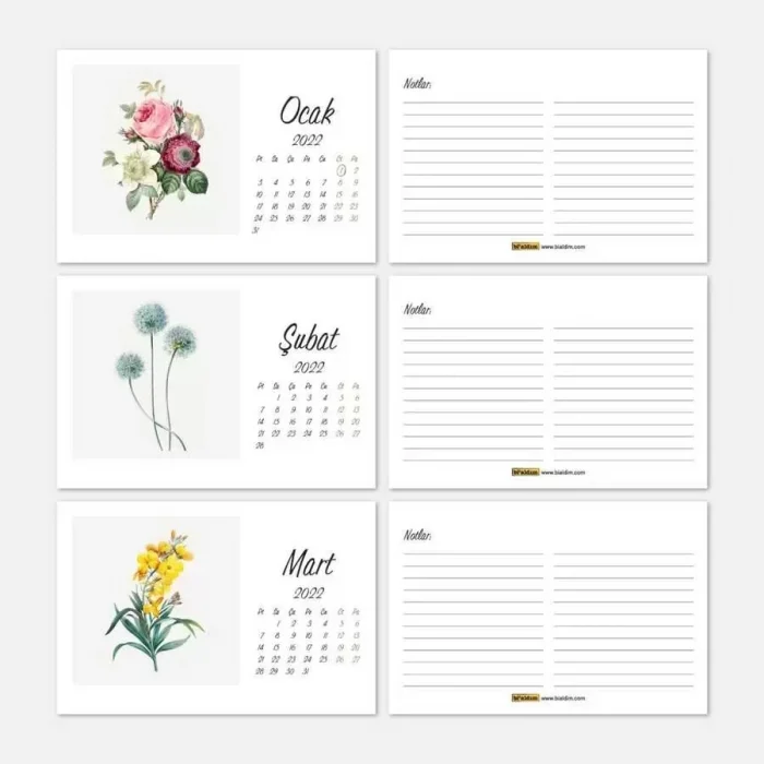 Çiçekli Takvim 2026 Masa Takvimi