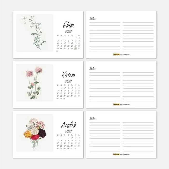 Çiçekli Takvim 2026 Masa Takvimi