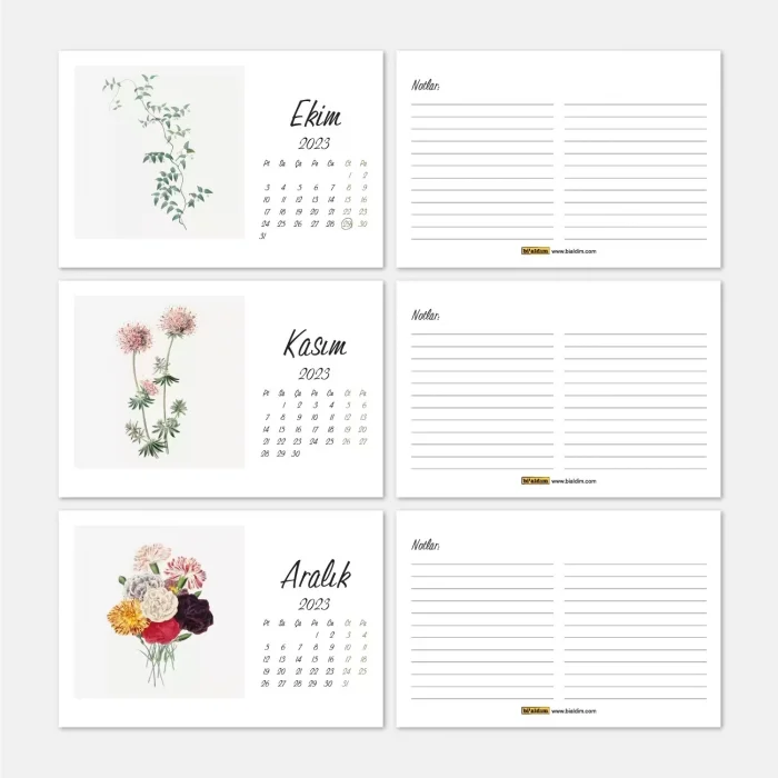 Çiçekli Takvim, 2026 Masa Takvimi, Çiçek Fotoğraflı Takvim