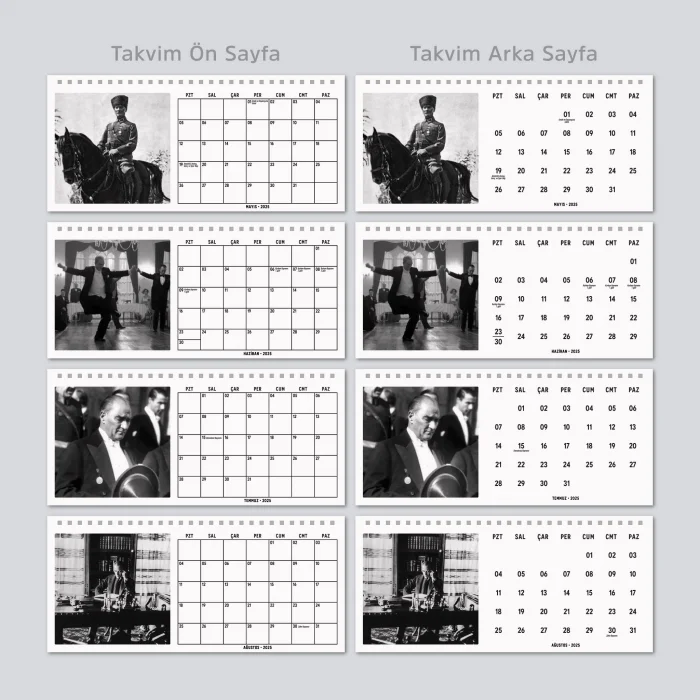 Çift Taraflı 2025 Atatürk Fotoğraflı Takvim, Aylık Planlayıcı Takvim, Büyük Ebat Masa Takvimi