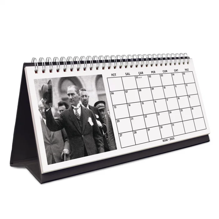 Çift Taraflı 2025 Atatürk Fotoğraflı Takvim, Aylık Planlayıcı Takvim, Büyük Ebat Masa Takvimi