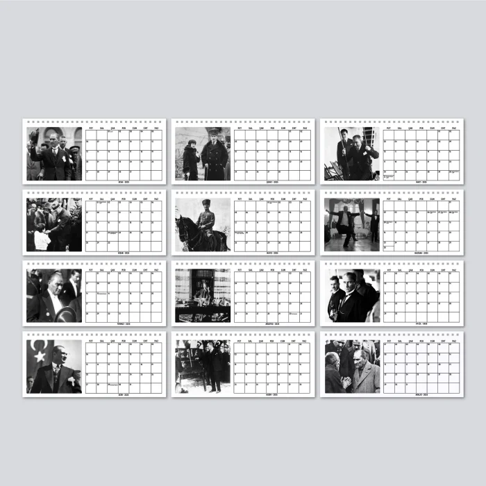 Çift Taraflı 2025 Atatürk Fotoğraflı Takvim, Aylık Planlayıcı Takvim, Büyük Ebat Masa Takvimi