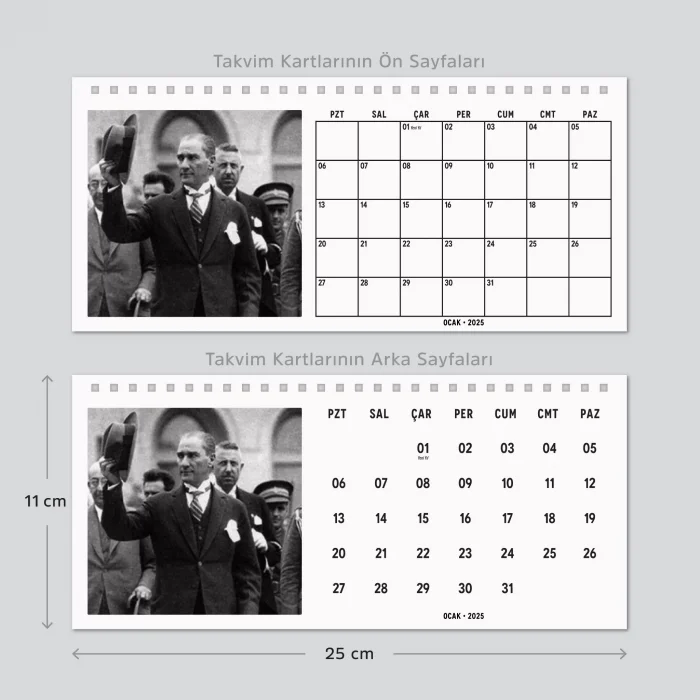 Çift Taraflı 2026 Atatürk Fotoğraflı Takvim, Aylık Planlayıcı Takvim, Büyük Ebat Masa Takvimi