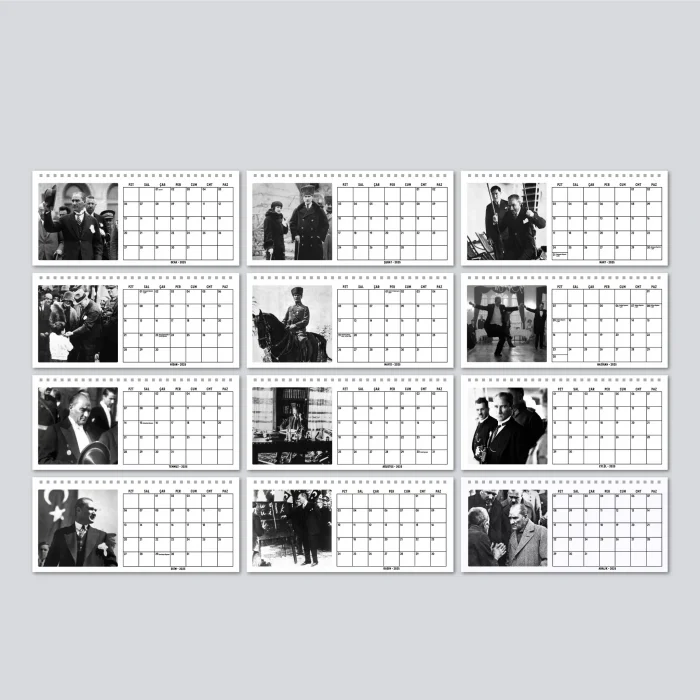 Çift Taraflı 2026 Atatürk Fotoğraflı Takvim, Aylık Planlayıcı Takvim, Büyük Ebat Masa Takvimi