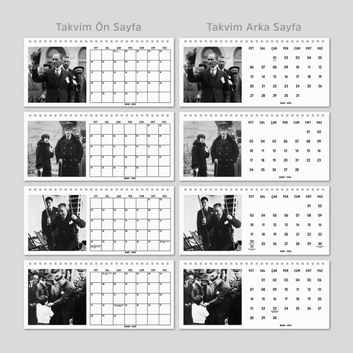 Çift Taraflı 2026 Atatürk Fotoğraflı Takvim, Aylık Planlayıcı Takvim, Büyük Ebat Masa Takvimi