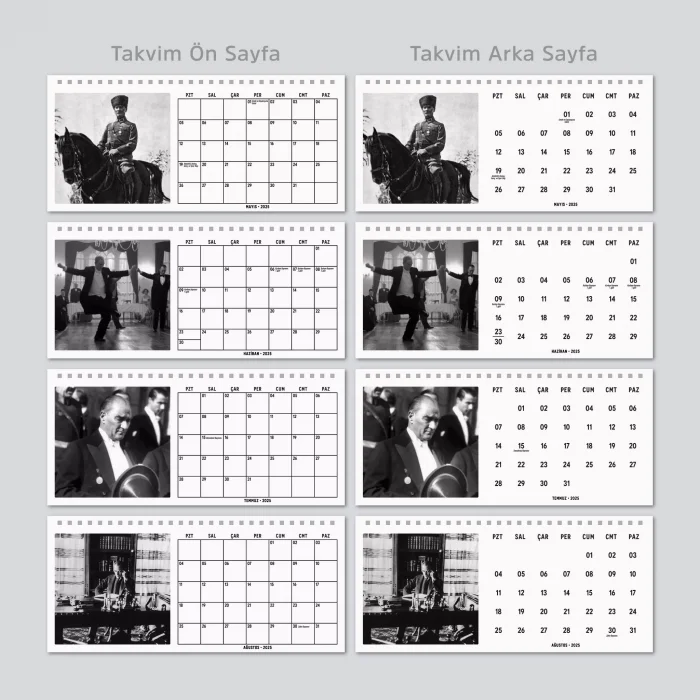 Çift Taraflı 2026 Atatürk Fotoğraflı Takvim, Aylık Planlayıcı Takvim, Büyük Ebat Masa Takvimi