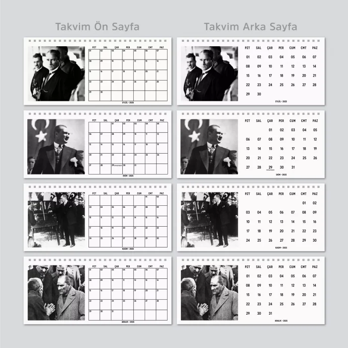 Çift Taraflı 2026 Atatürk Fotoğraflı Takvim, Aylık Planlayıcı Takvim, Büyük Ebat Masa Takvimi