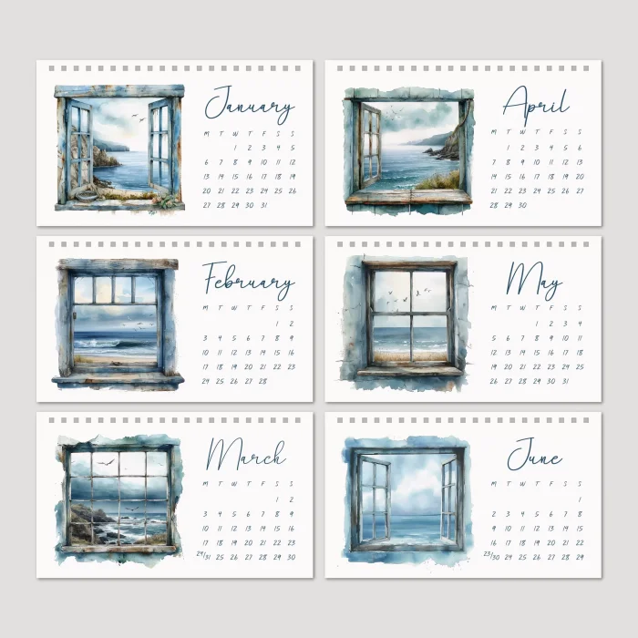 Deniz Manzaralı 2026 Masa Takvimi, Denize Açılan Pencereler Masa Takvimi, Okyanus Manzaralı Takvim, Window Ocean 2026 Desk Calendar