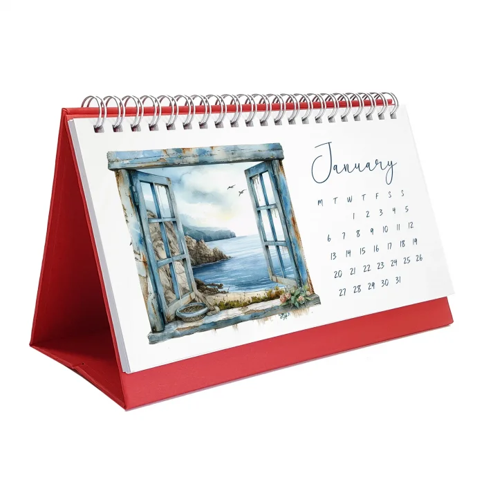 Deniz Manzaralı 2026 Masa Takvimi, Denize Açılan Pencereler Masa Takvimi, Okyanus Manzaralı Takvim, Window Ocean 2026 Desk Calendar