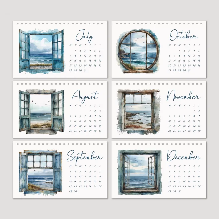 Deniz Manzaralı 2026 Masa Takvimi, Denize Açılan Pencereler Masa Takvimi, Okyanus Manzaralı Takvim, Window Ocean 2026 Desk Calendar