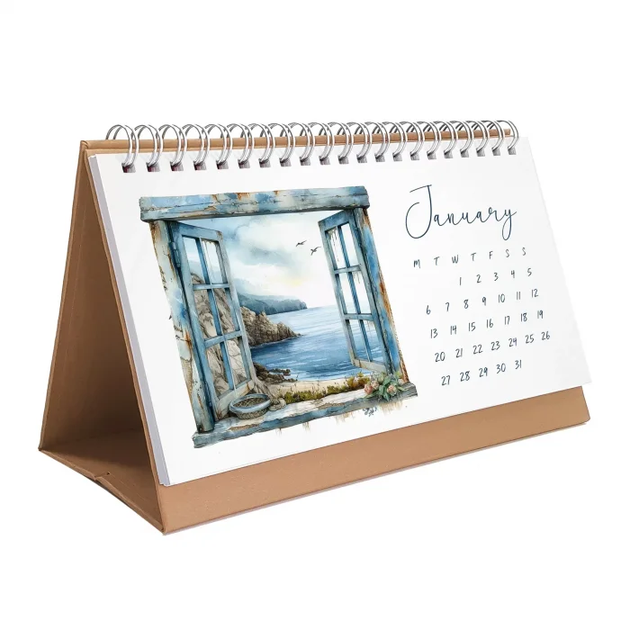 Deniz Manzaralı 2027 Masa Takvimi, Denize Açılan Pencereler Masa Takvimi, Okyanus Manzaralı Takvim, Window Ocean 2027 Desk Calendar