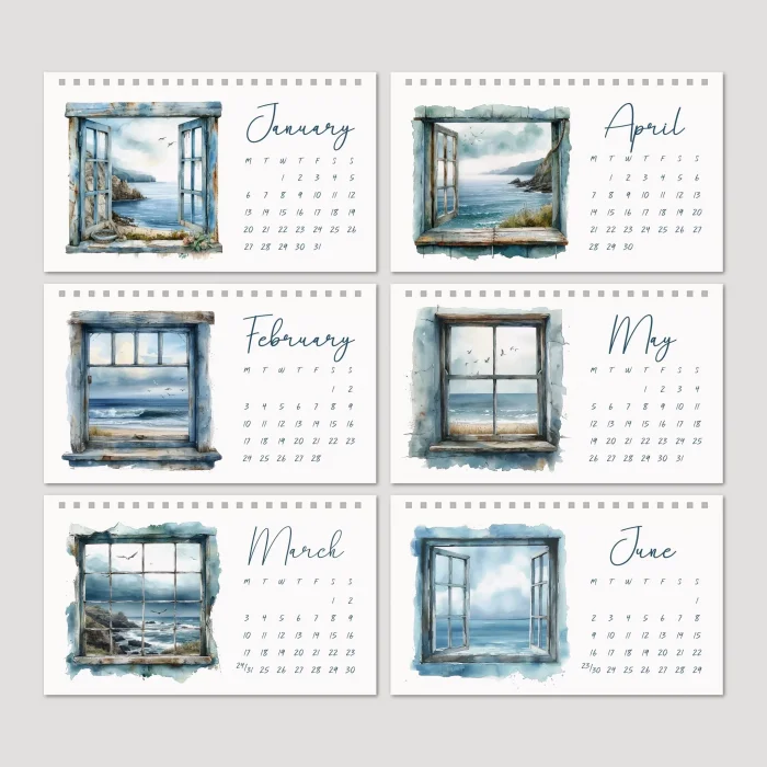 Deniz Manzaralı 2027 Masa Takvimi, Denize Açılan Pencereler Masa Takvimi, Okyanus Manzaralı Takvim, Window Ocean 2027 Desk Calendar