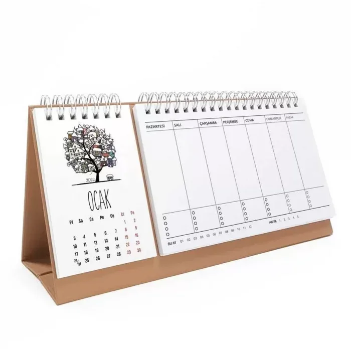 Dört Mevsim Ağaç Takvim Haftalık Planlayıcı 2026 Masa Takvimi Kraft