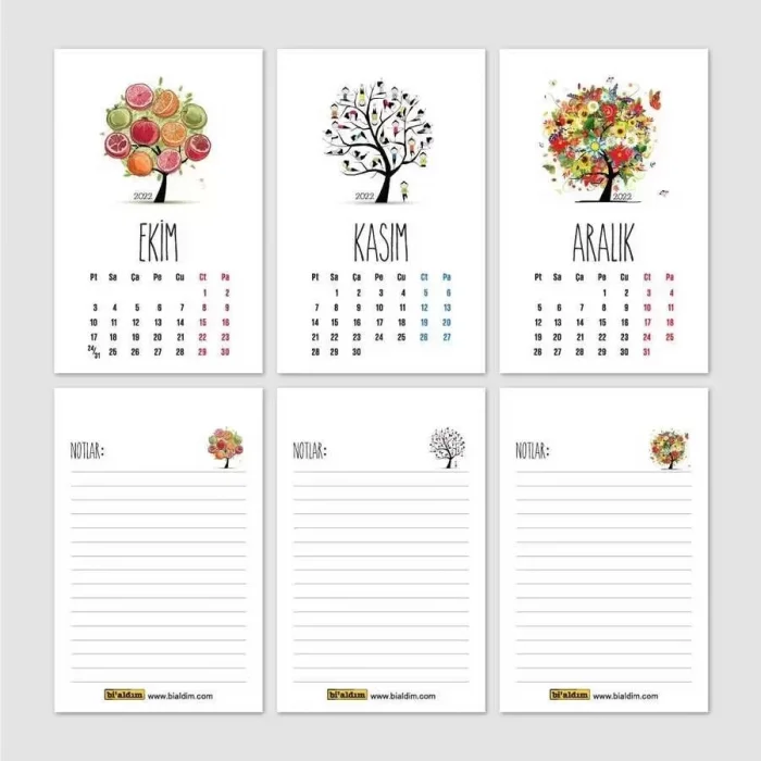 Dört Mevsim Ağaç Takvim Haftalık Planlayıcı 2026 Masa Takvimi Siyah