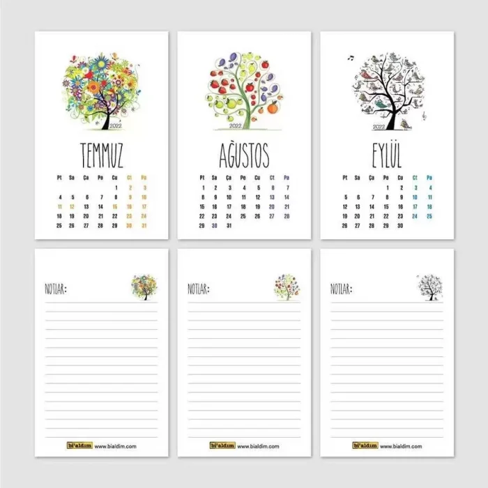Dört Mevsim Ağaç Takvim Haftalık Planlayıcı 2026 Masa Takvimi Siyah