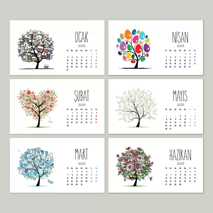 Dört Mevsim Ağaç Takvimi, 2025 Masa Takvimi, İlkbahar Yaz Sonbahar Kış Ağaç Resimli Takvim
