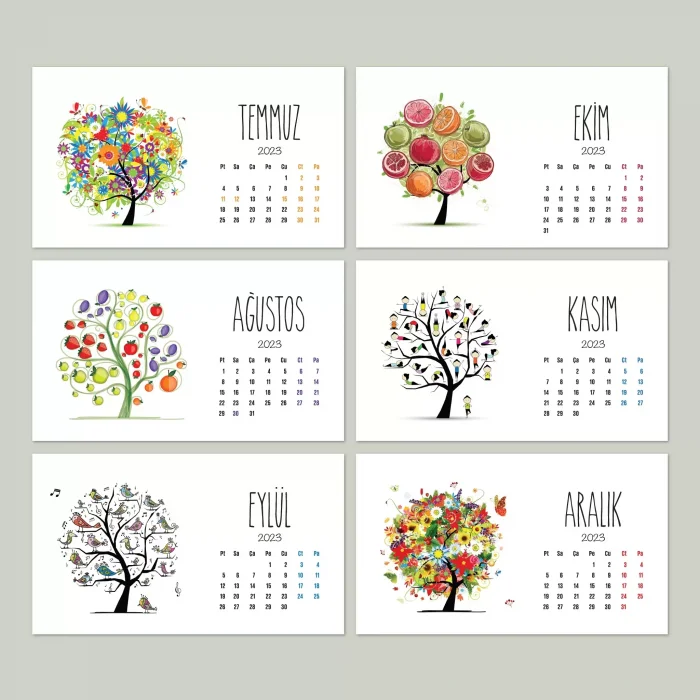 Dört Mevsim Ağaç Takvimi, 2025 Masa Takvimi, İlkbahar Yaz Sonbahar Kış Ağaç Resimli Takvim