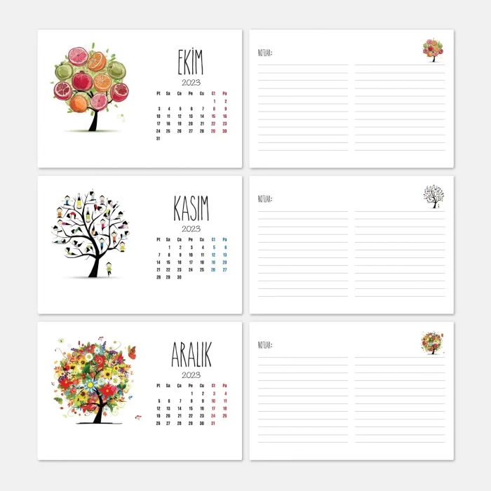 Dört Mevsim Ağaçlı Takvim, 2025 Masa Takvimi, İlkbahar Yaz Sonbahar Kış Ağaç Resimli Takvim