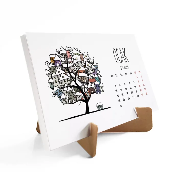 Dört Mevsim Ağaçlı Takvim, 2026 Masa Takvimi, İlkbahar Yaz Sonbahar Kış Ağaç Resimli Takvim