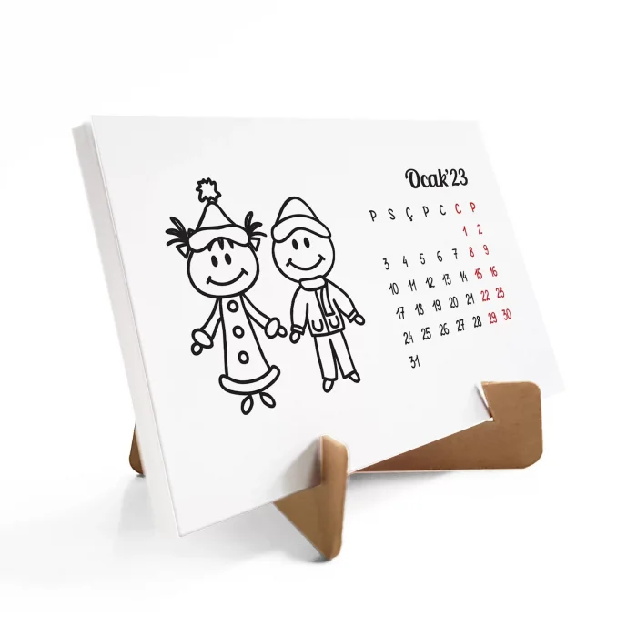 Dört Mevsim Çizgi Resimli Sevimli Çocuklar Takvimi, İlkbahar Yaz Sonbahar Kış Takvimi, 2026 Masa Takvimi