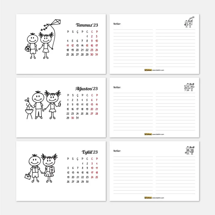 Dört Mevsim Çizgi Resimli Sevimli Çocuklar Takvimi, İlkbahar Yaz Sonbahar Kış Takvimi, 2026 Masa Takvimi
