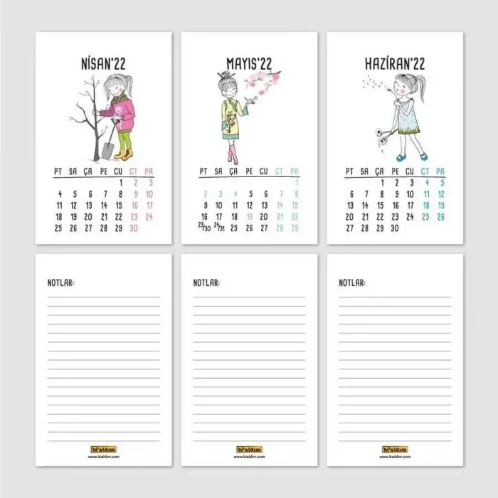 Dört Mevsim Konsept 2026 Takvim Sevimli Kız 2026 Masa Takvimi Siyah