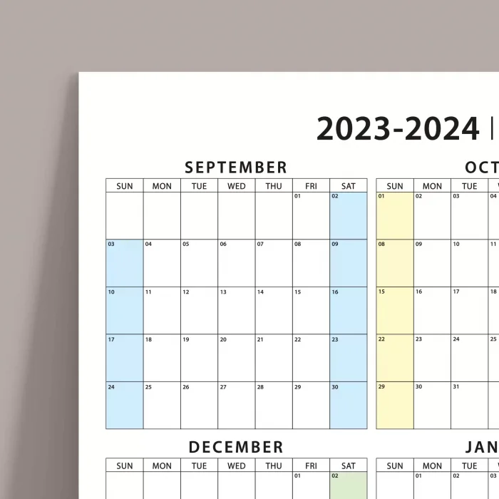 Eylül Başlangıç 2025 - 2026 Akademik Takvim, Pazar Günü Başlangıçlı Akademik Planlayıcı