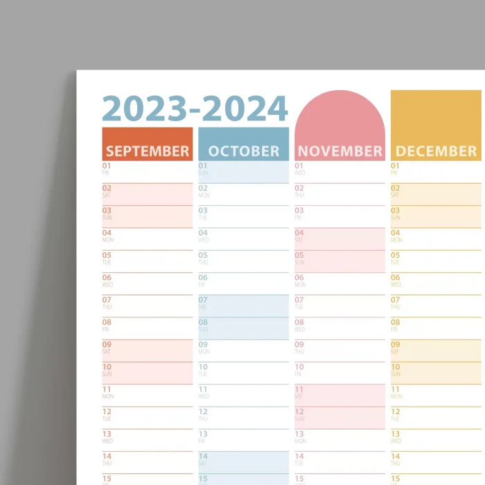 Eylül Başlangıç 2025-2026 Akademik Takvim Renkli, Akademik Planlayıcı Takvim, Duvar Takvimi