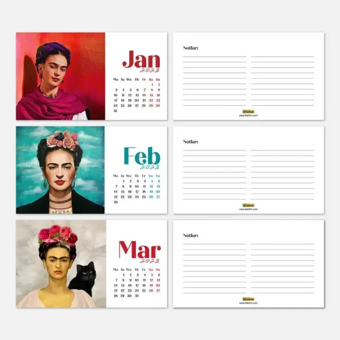 Frida Kahlo Masa Takvimi - 2026 Takvimi - Kırmızı Renk