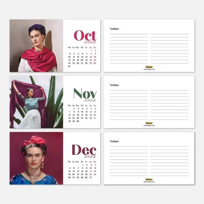 Frida Kahlo Masa Takvimi - 2027 Takvimi - Kırmızı Renk