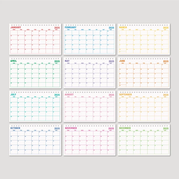 Gökkuşağı Renkler 2025 Aylık Planlayıcı Masa Takvimi, 2025 Masa Takvimi, Renkli Notluk Takvim, Rainbow 2025 Monthly Planner Desk Calendar