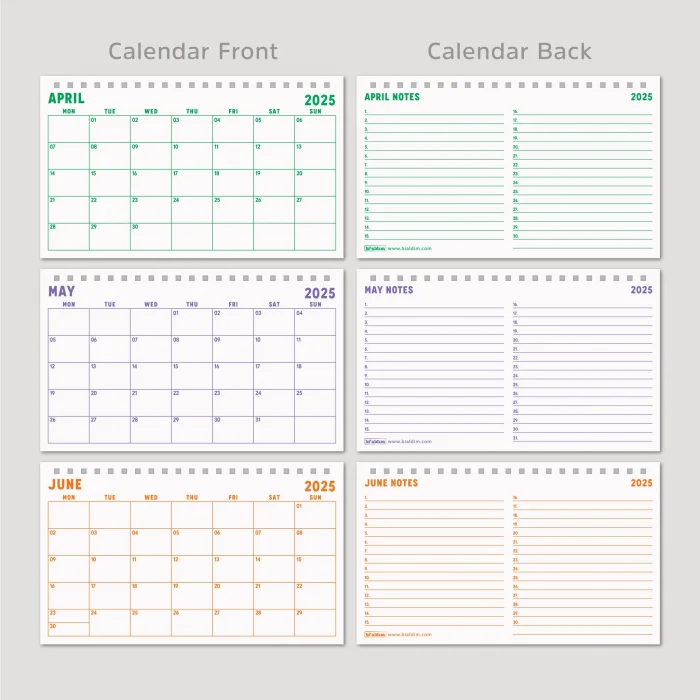 Gökkuşağı Renkler 2025 Aylık Planlayıcı Masa Takvimi, 2025 Masa Takvimi, Renkli Notluk Takvim, Rainbow 2025 Monthly Planner Desk Calendar
