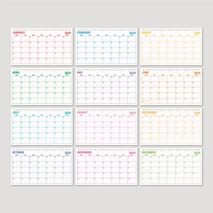 Gökkuşağı Renkler 2026 Aylık Planlayıcı Masa Takvimi, 2026 Masa Takvimi, Renkli Notluk Takvim, Rainbow 2026 Monthly Planner Desk Calendar