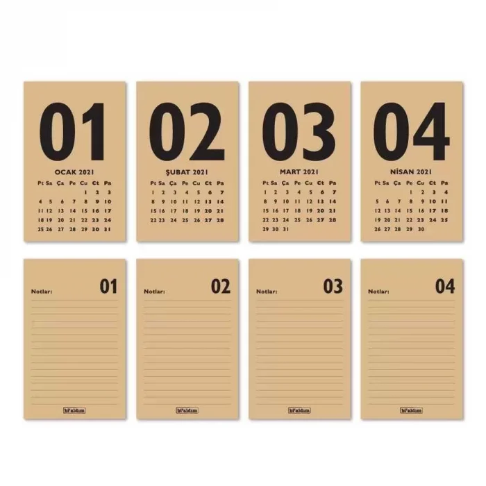 Haftalık Planlamalı 2025 Masa Takvimi - Kırmızı Kraft