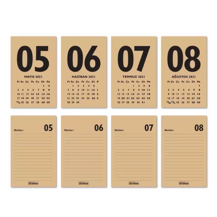 Haftalık Planlamalı 2025 Masa Takvimi - Kırmızı Kraft