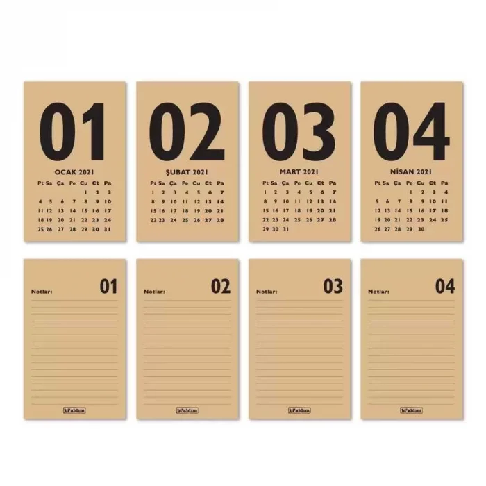 Haftalık Planlamalı 2026 Masa Takvimi - Kırmızı Kraft