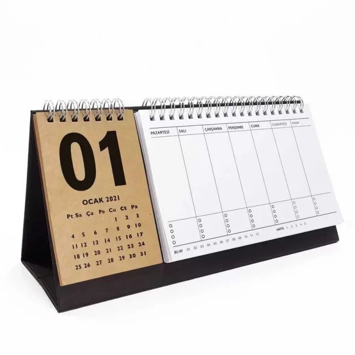 Haftalık Planlamalı 2026 Masa Takvimi - Siyah Kraft