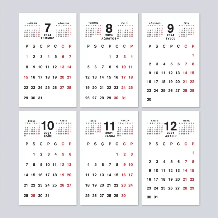 Haftalık Planlamalı Organizer Takvim, 2025 Masa Takvimi, Üçgen Takvim, Önceki ve Sonraki Aylar