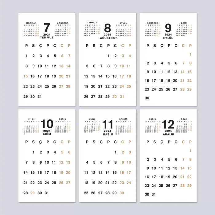 Haftalık Planlamalı Organizer Takvim, 2025 Masa Takvimi, Üçgen Takvim, Önceki ve Sonraki Aylar