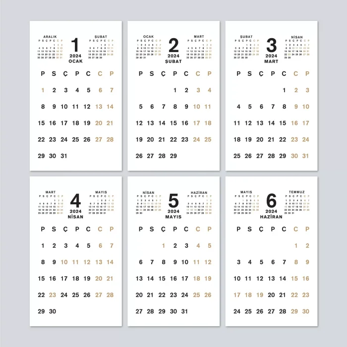 Haftalık Planlamalı Organizer Takvim, 2026 Masa Takvimi, Üçgen Takvim, Önceki ve Sonraki Aylar